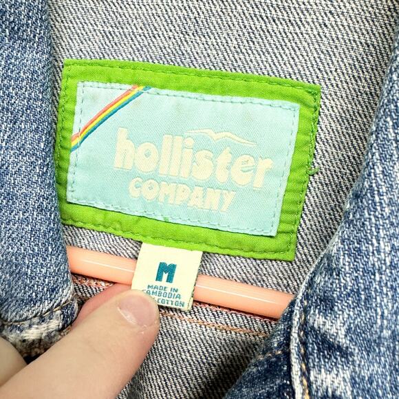 Hollister Vest Womens Medium Denim Blue Button Up Distressed 90s VTG Sleeveless - Picture 2 of 5